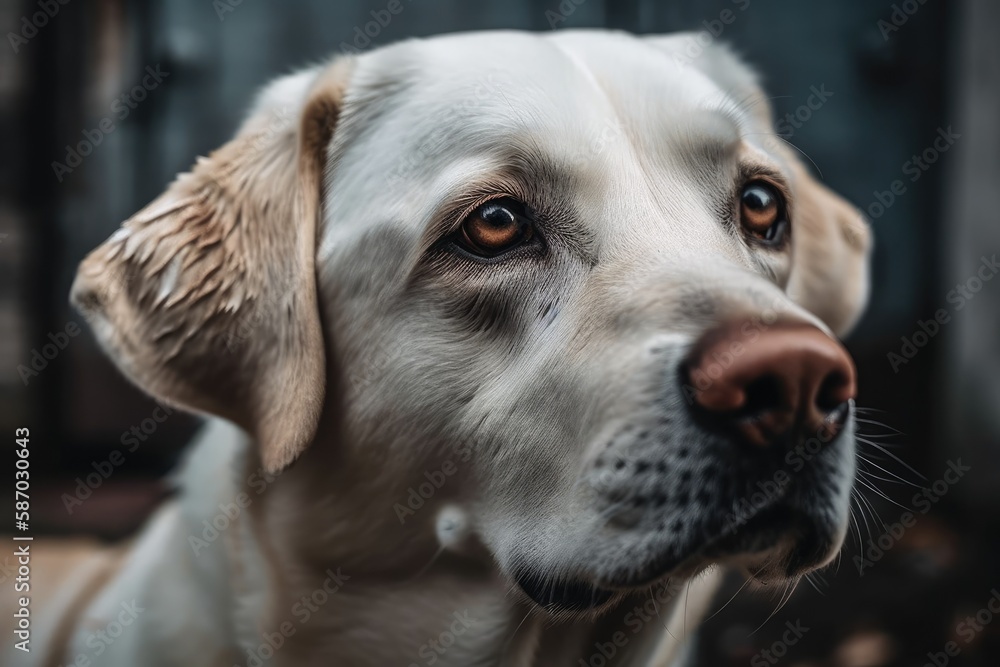 Young White Labrador Dog in Closeup. Generative AI