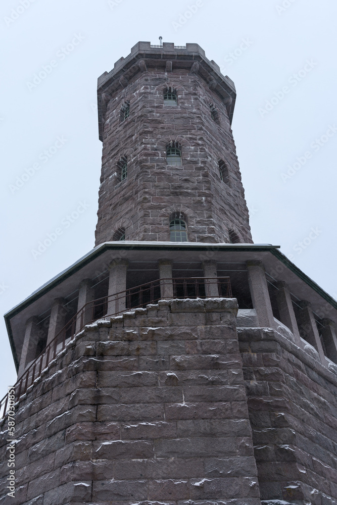 Aulanko Observation Tower close up in winter. Hameenlinna, Finland.