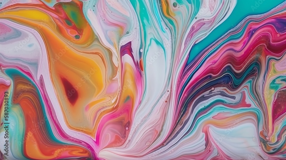 Fototapeta premium Colorful abstract painting background. Liquid marbling paint background. Fluid painting abstract texture. Intensive colorful mix of acrylic vibrant colors. generative ai
