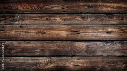 old brown rustic dark grunge wooden texture , wood background banner, brown planks as background top view. Generative Ai