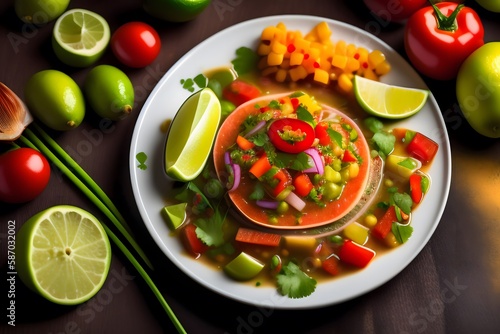 Rendering of Mexican Ceviche: A Colorful and Refreshing Delight. Generative AI. 