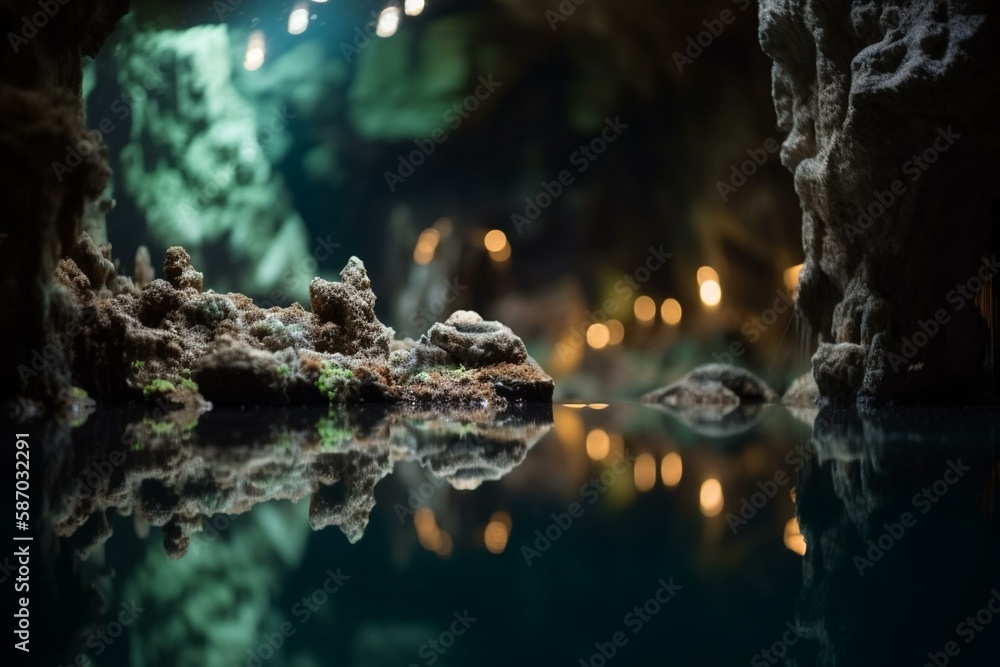 Obraz premium Underwater caves and caverns, bokeh Generative AI