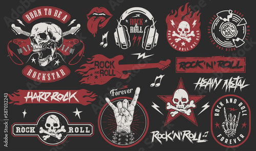 Rock culture colorful set logotypes
