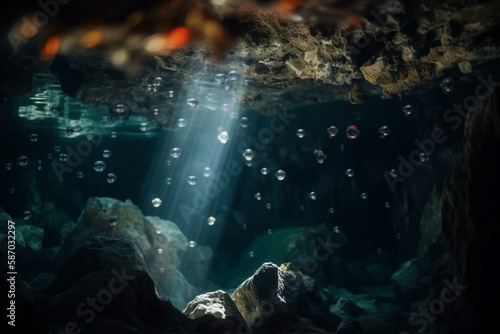 Underwater caves and caverns  bokeh Generative AI