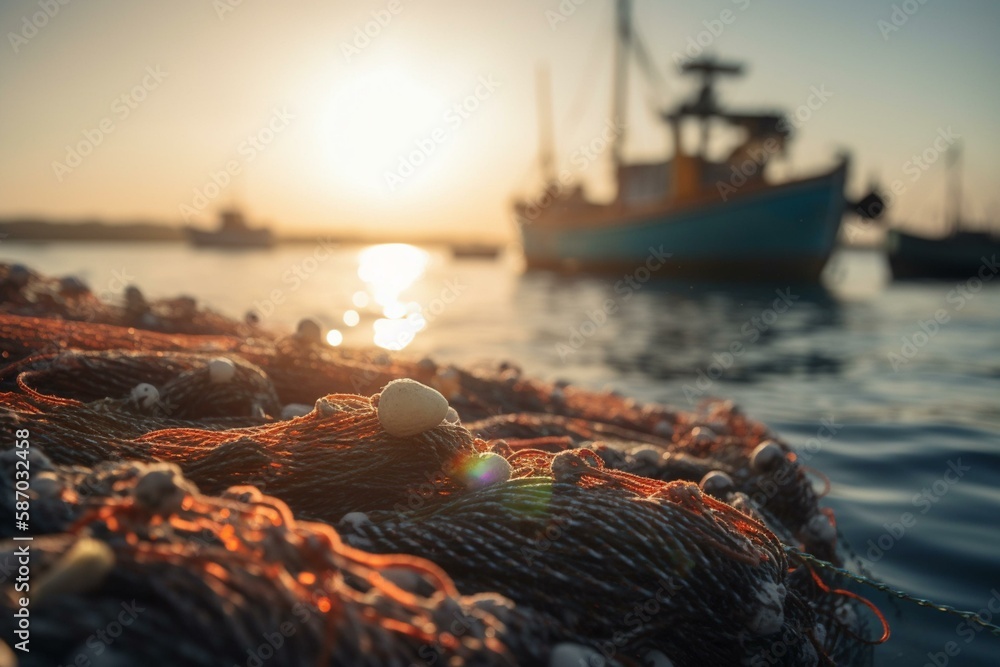 The impact of overfishing on the ocean food chain bokeh Generative AI Biology Diagrams