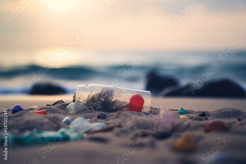 The dangers of plastic pollution in the ocean, bokeh Generative AI
