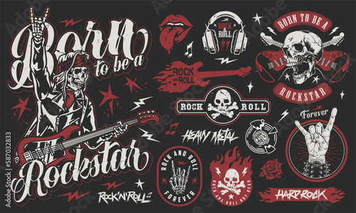 Rock star colorful set stickers