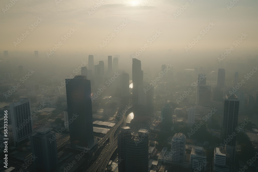 Obraz premium PM 2.5 Air Pollution in Bangkok, Thailand - city in haze