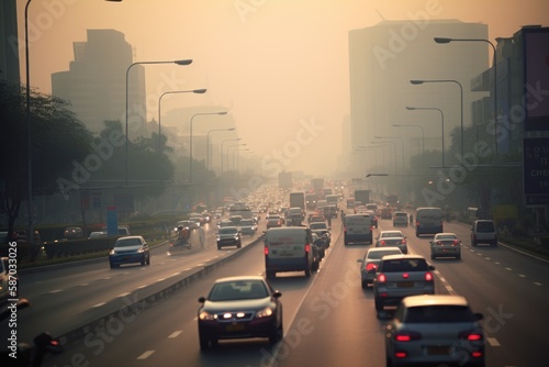 PM 2.5 Air Pollution in Bangkok, Thailand - city in haze photo