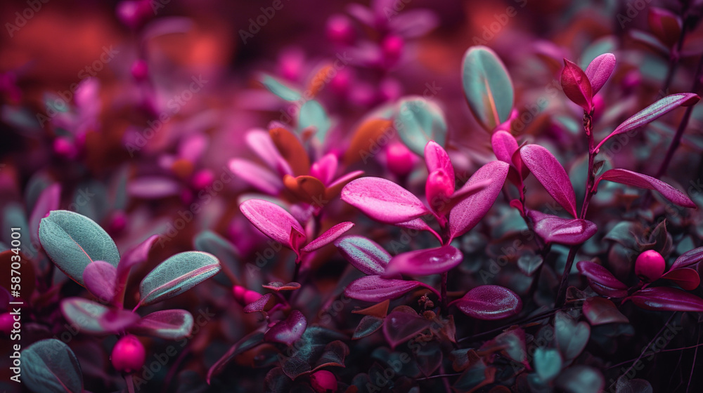 Blurred background Trendy color Viva magenta Purple Leaves color background 2023 Generative Ai