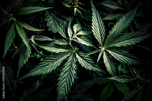 A lush green cannabis leaf is seen in vibrant detail  captured in a photograph by generative ai. - generative ai.