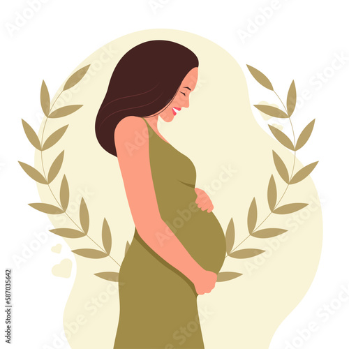 Pregnant woman hugging her belly. Future mom. Vector illustration in a flat style. healthcare concept.