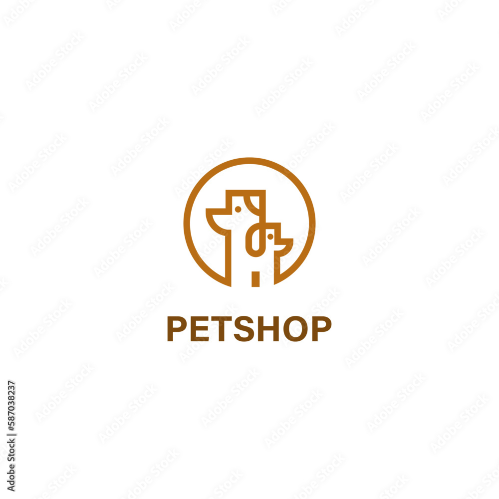 Pet shop logo template vector with line dog circle concept. Pet shop logo template vector with line dog circle concept.