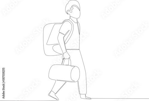 A man fleeing their country. Refugee one-line drawing