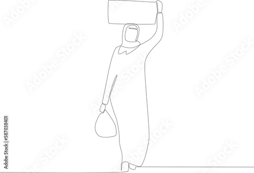 A woman flees to a safe place. Refugee one-line drawing