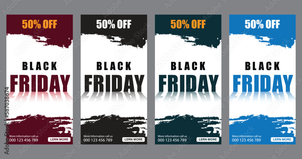 Black Friday offer posts and stories for Instagram and Facebook, Vector banner illustration, Black Friday Sale Offer set