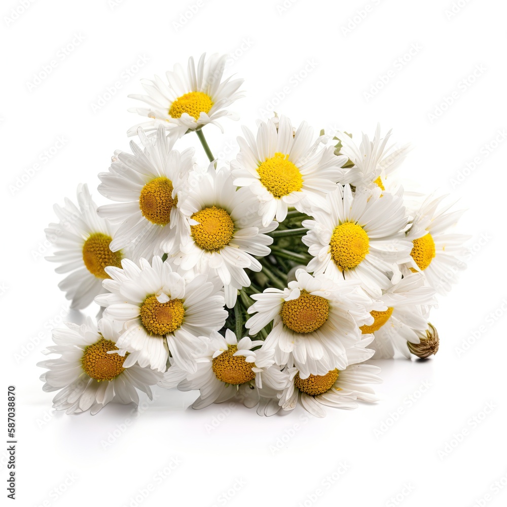 Obraz premium Fresh and delicate daisy bouquet with vibrant colors, isolated on white. Aesthetic and elegant floral composition. Generative AI