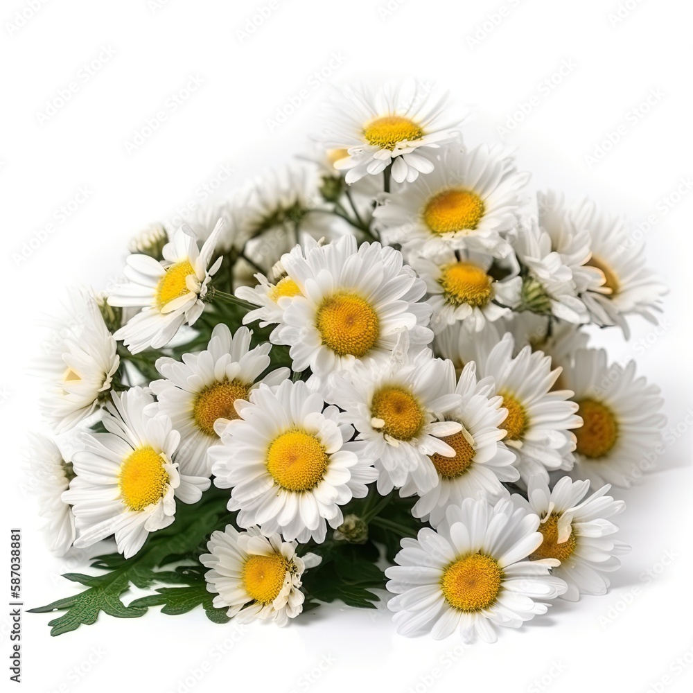Obraz premium Fresh and delicate daisy bouquet with vibrant colors, isolated on white. Aesthetic and elegant floral composition. Generative AI