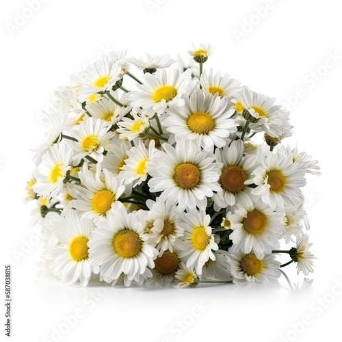 Fresh and delicate daisy bouquet with vibrant colors  isolated on white. Aesthetic and elegant floral composition. Generative AI