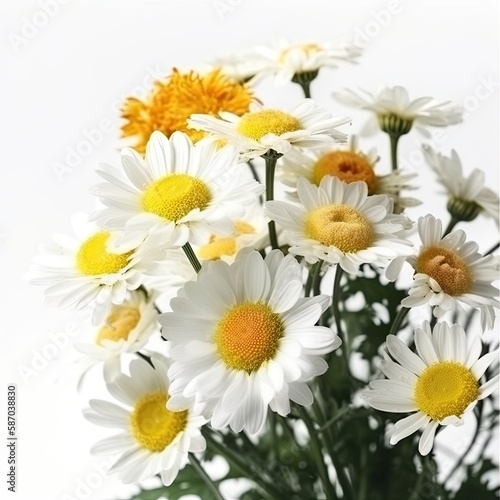 Fresh and delicate daisy bouquet with vibrant colors  isolated on white. Aesthetic and elegant floral composition. Generative AI