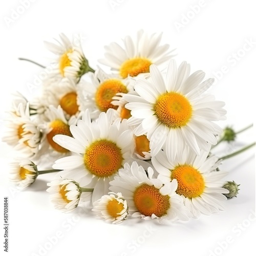 Fresh and delicate daisy bouquet with vibrant colors  isolated on white. Aesthetic and elegant floral composition. Generative AI