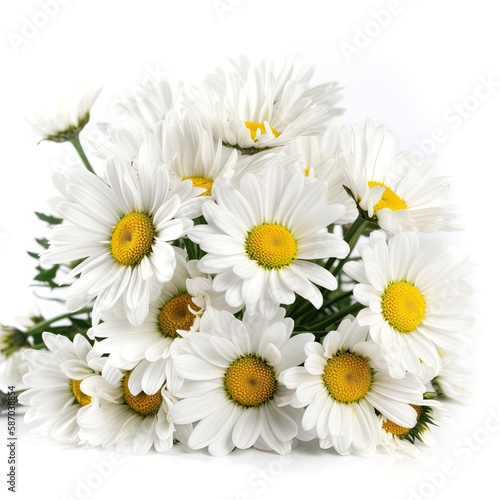 Fresh and delicate daisy bouquet with vibrant colors  isolated on white. Aesthetic and elegant floral composition. Generative AI