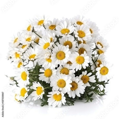 Fresh and delicate daisy bouquet with vibrant colors  isolated on white. Aesthetic and elegant floral composition. Generative AI