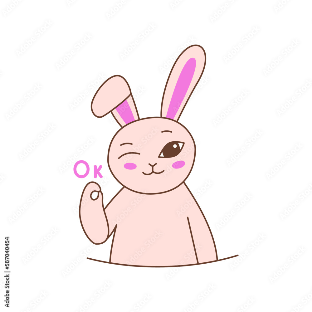 character rabbit, bunny. Emotion ok hand sign character rabbit, bunny. Emotion ok hand sign