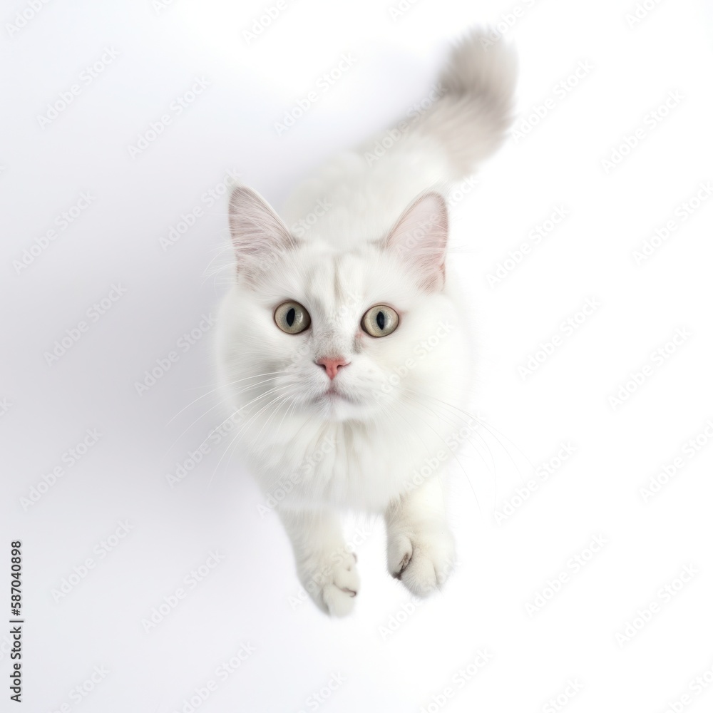 white cat on isolated on white background