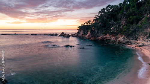 Colorful sunrise at the Mediterranean Sea  Costa Brava  Esculls de Canyet  Spain 