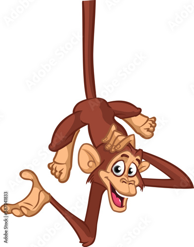 Cartoon funny monkey chimpanzee. Vector illustration of happy monkey character design isolated