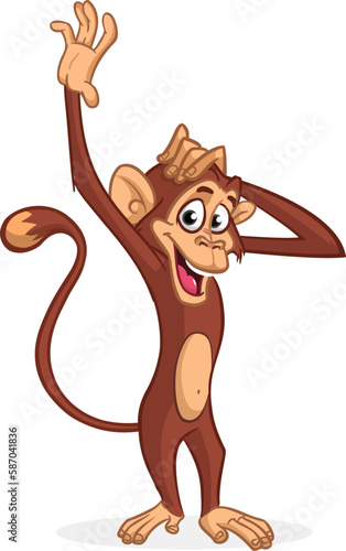 Cartoon funny monkey chimpanzee. Vector illustration of happy monkey character design isolated