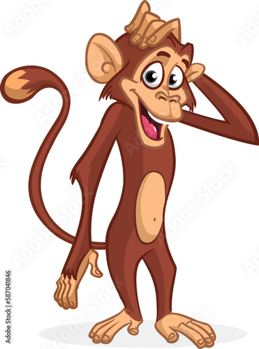 Cartoon funny monkey chimpanzee. Vector illustration of happy monkey character design isolated