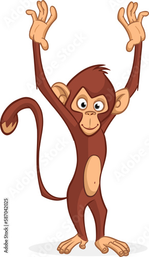 Cartoon funny monkey chimpanzee. Vector illustration of happy monkey character design isolated