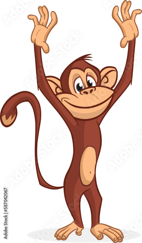 Cartoon funny monkey chimpanzee. Vector illustration of happy monkey character design isolated
