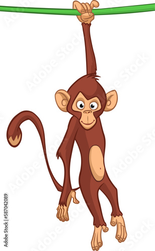 Cartoon funny monkey chimpanzee. Vector illustration of happy monkey character design isolated