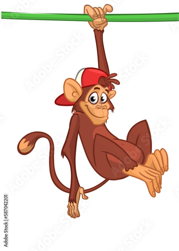Cartoon funny monkey chimpanzee. Vector illustration of happy monkey character design isolated