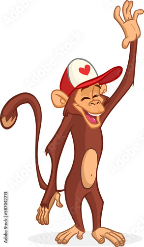 Cartoon funny monkey chimpanzee. Vector illustration of happy monkey character design isolated