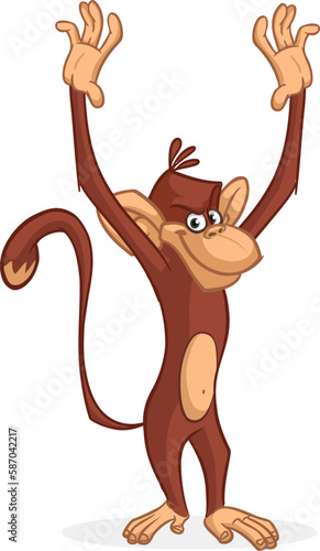 Cartoon funny monkey chimpanzee. Vector illustration of happy monkey character design isolated