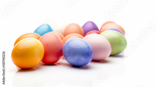 Easter easter eggs with bunnies. selective focus. Generative AI 