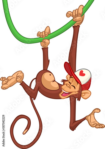 Cartoon funny monkey chimpanzee. Vector illustration of happy monkey character design isolated