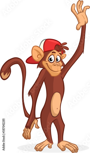 Cartoon funny monkey chimpanzee. Vector illustration of happy monkey character design isolated