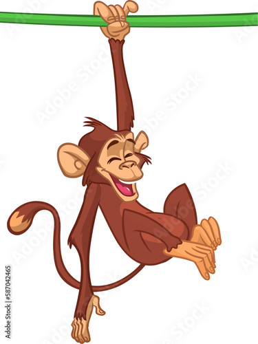Cartoon funny monkey chimpanzee. Vector illustration of happy monkey character design isolated