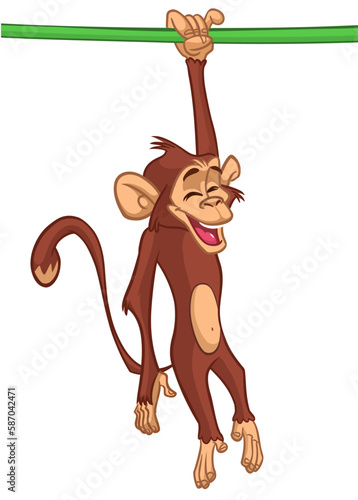 Cartoon funny monkey chimpanzee. Vector illustration of happy monkey character design isolated