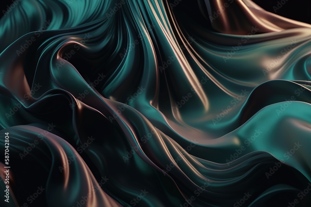 an abstract image of a wavy fabric in teal and brown colors, with a black back ground and a black back ground with a black background. generative ai an abstract image of a wavy fabric in teal and brown colors, with a black back ground and a black back ground with a black background. generative ai