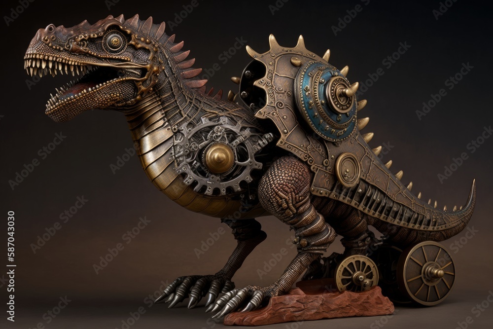 Fototapeta premium steampunk dinosaur, generative AI