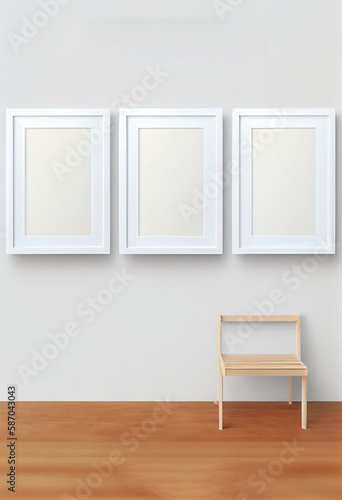 Set of three white portrait picture frame mockups  AI Generated