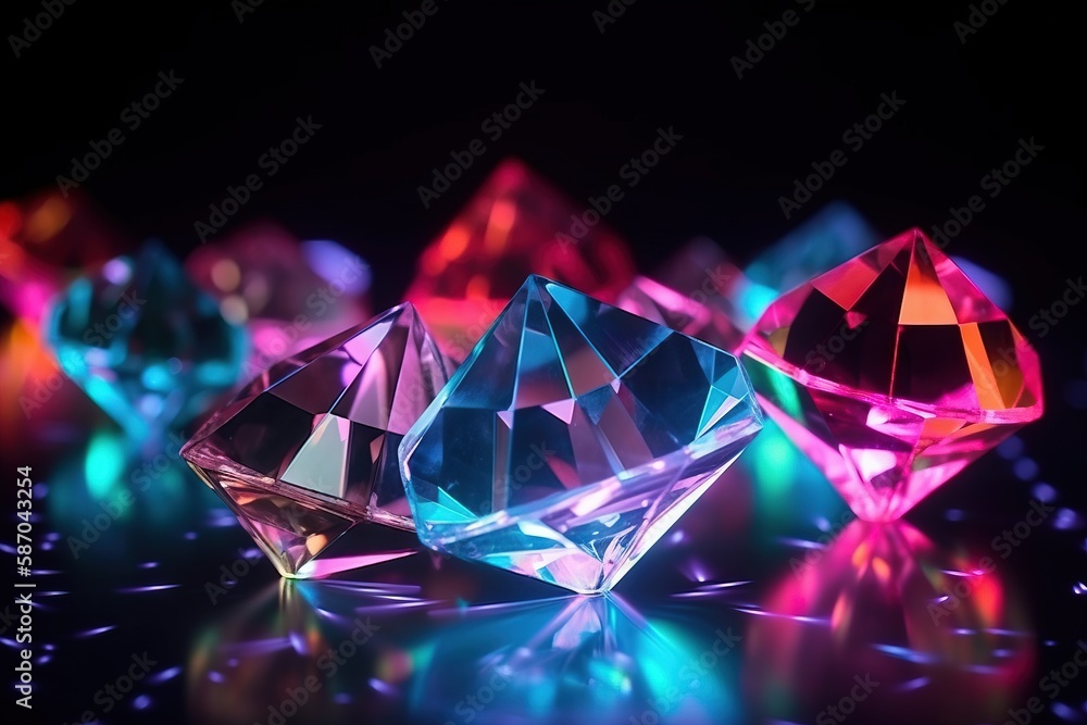 a group of different colored diamonds on a black surface with a ...