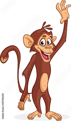 Cartoon funny monkey chimpanzee. Vector illustration of happy monkey character design isolated