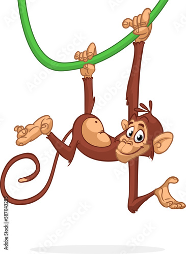 Cartoon funny monkey chimpanzee. Vector illustration of happy monkey character design isolated